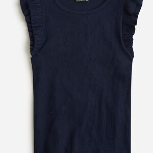 J Crew vintage rib ruffle sleeve shirt in Navy blue